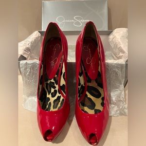 *Like New* HOT Red Jessica Simpson peep toe heels - Size 8